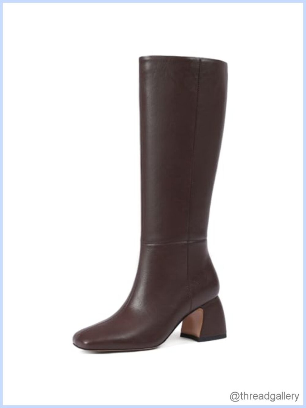 Women's Faux Leather Knee High Boots Wide Calf Tall Square Toe Chunky Block Heel